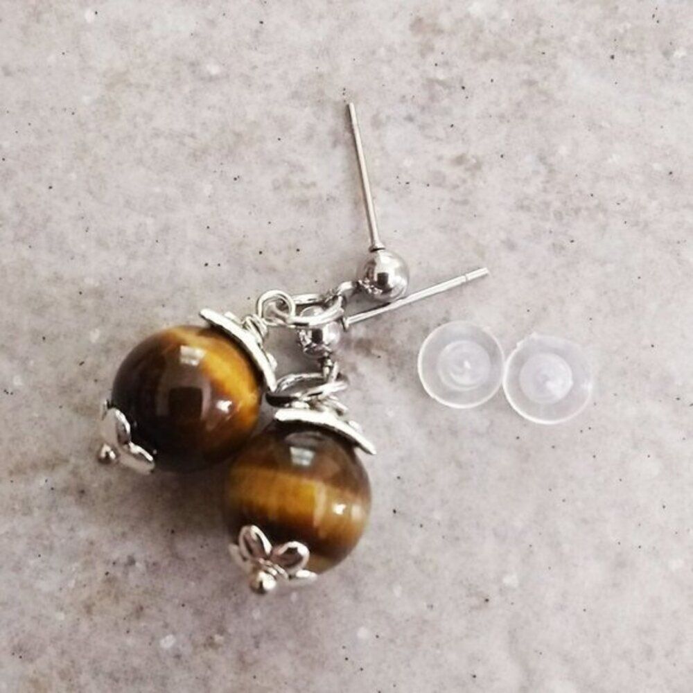 Understated Elegance Tigereye Drop Earrings: Business Casual Trendy Classy Chic
